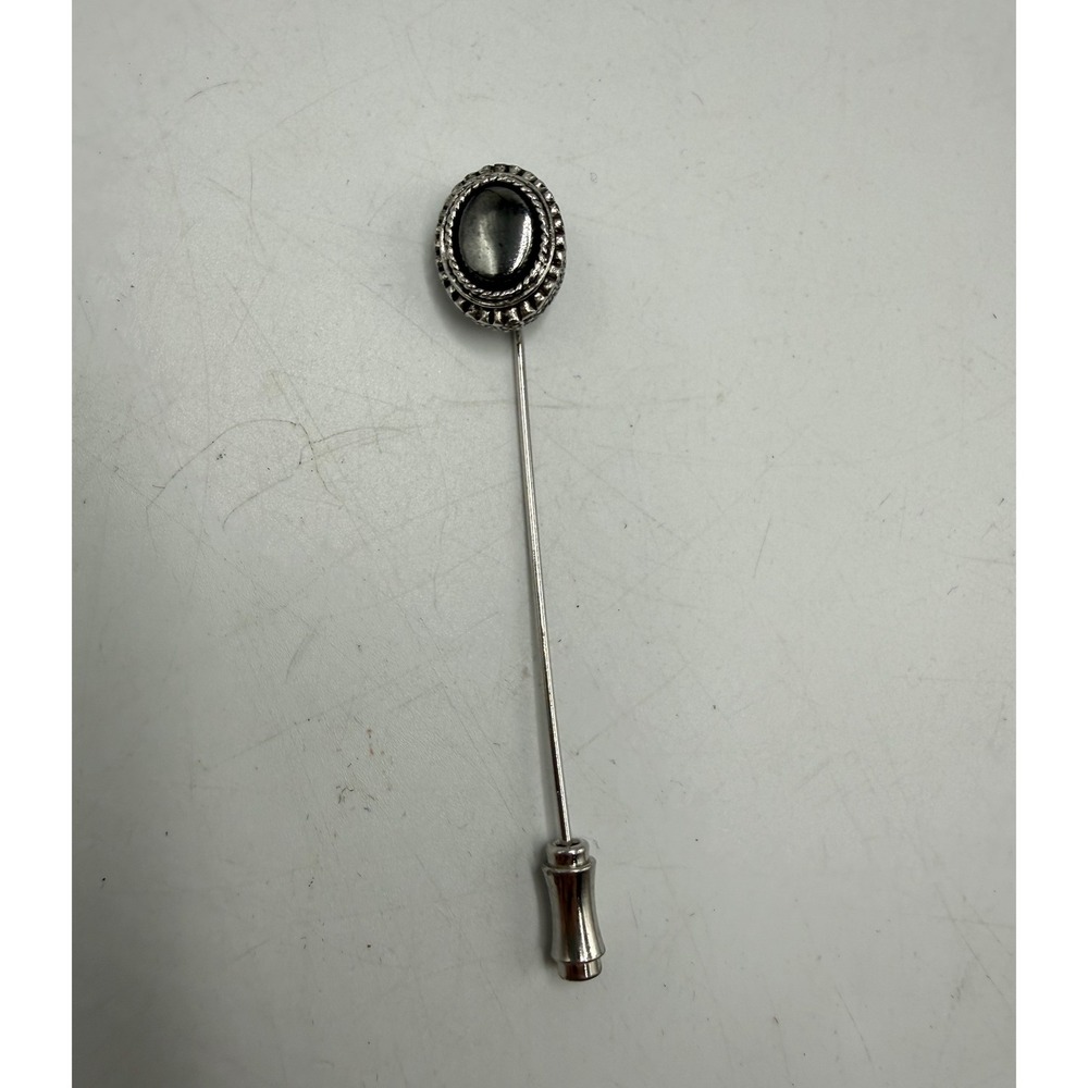 Sarah Coventry Vintage Hematite Tone‎ Oval Cabochon Silver Tone Stick Pin Brooch